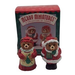 Hallmark Merry Miniatures 1996 Mr & Mrs Claus Bear Figurines 2-Piece Set w/ Box